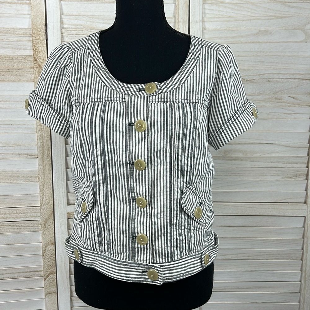Anthropologie Ett Twa Second Line Ticking Stripe Cropped Jacket 8